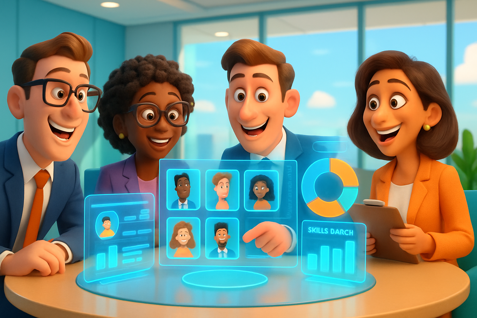 Pixar style exec search team landscape medium